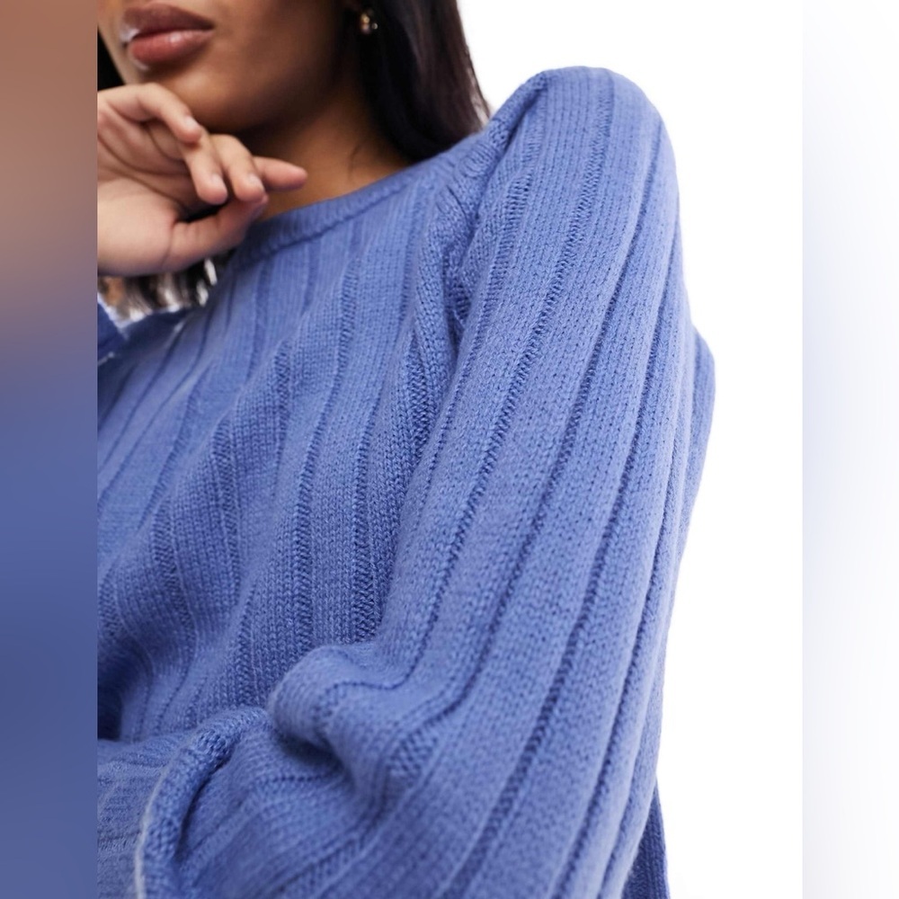 NWOT Aerie Beyond Cotton Slouchy Oversized Blue Sweater Size M